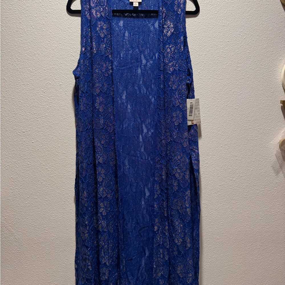 Brand New LuLaRoe Size L Blue Lace Sleeveless Longline Joy Vest